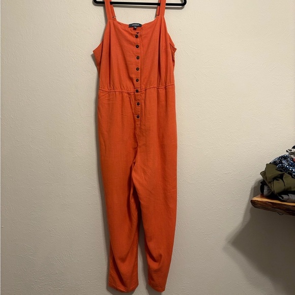 Modcloth Vibrant Orange Button-Down Jumpsuit - Picture 2 of 5